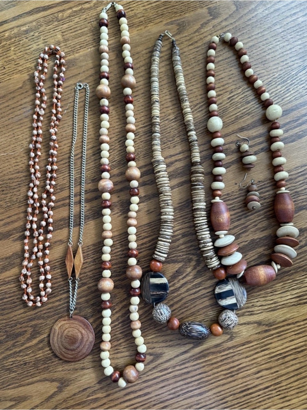 Lot of Five 1950’s Wooden Necklaces